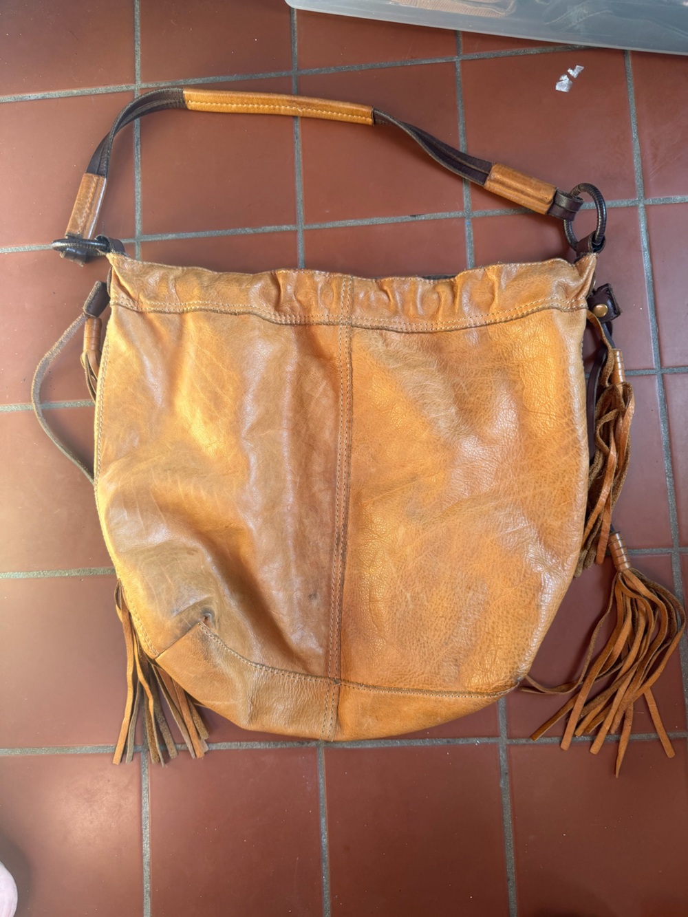 Lucky Brand Large Tote with tassels leather brown tan